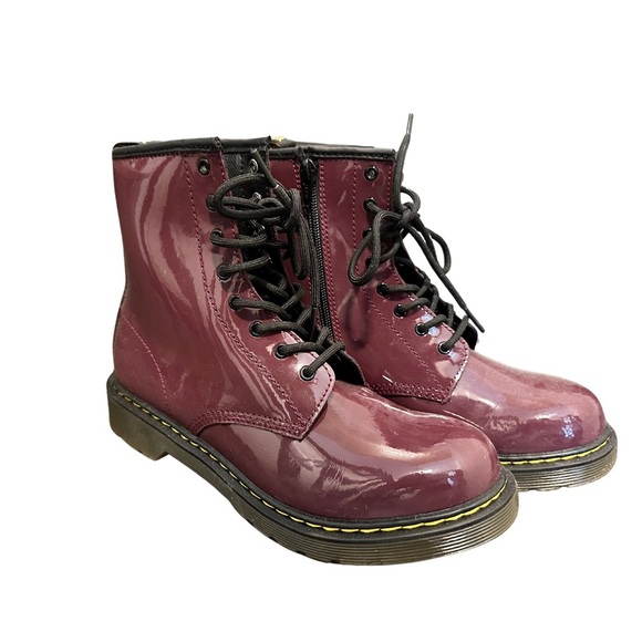 Dr Martens Women’s Boots Burgundy Purple Lace-Up Patent Leather - Picture 3 of 11